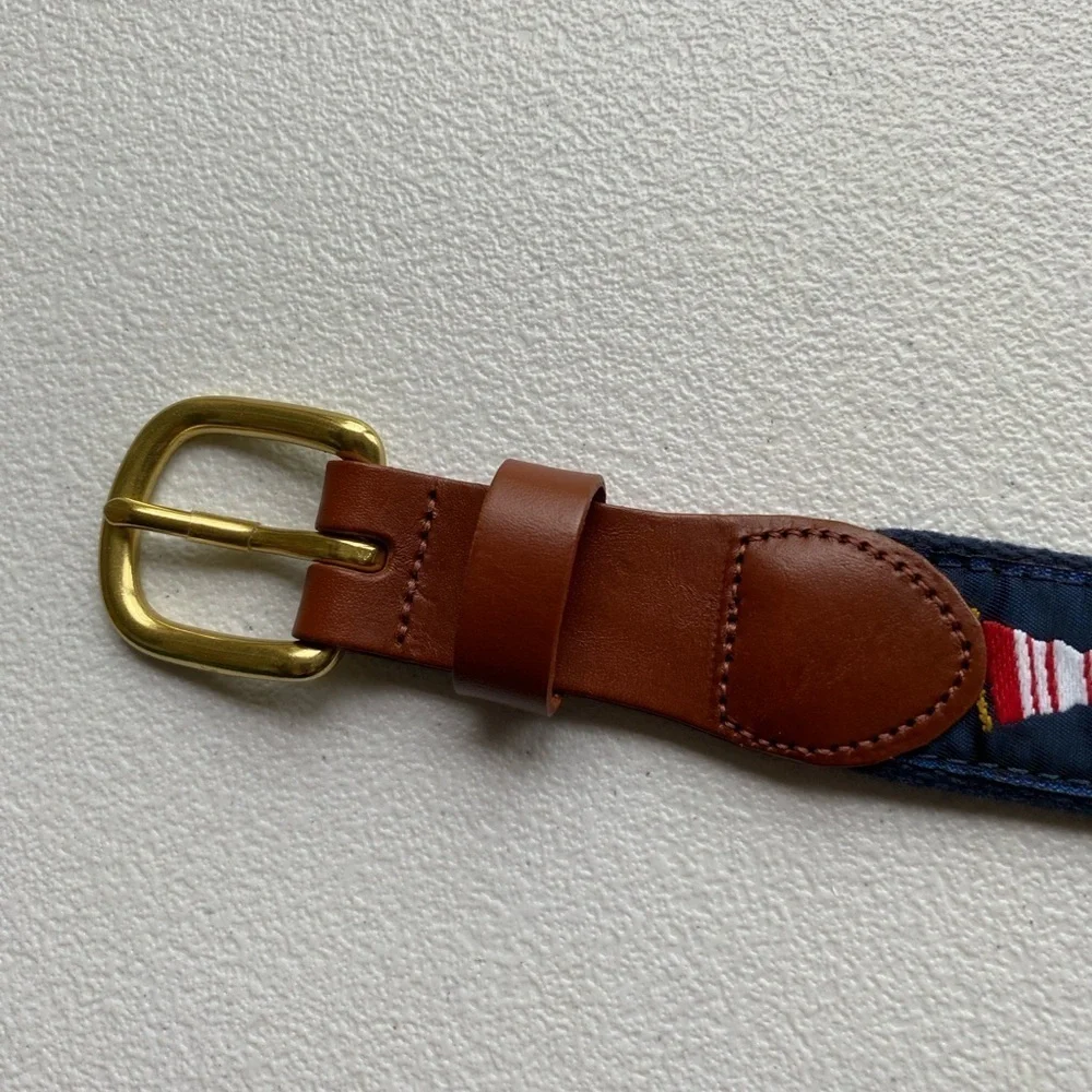 Blue and Red Patterned Belt with Nautical Flags 34”